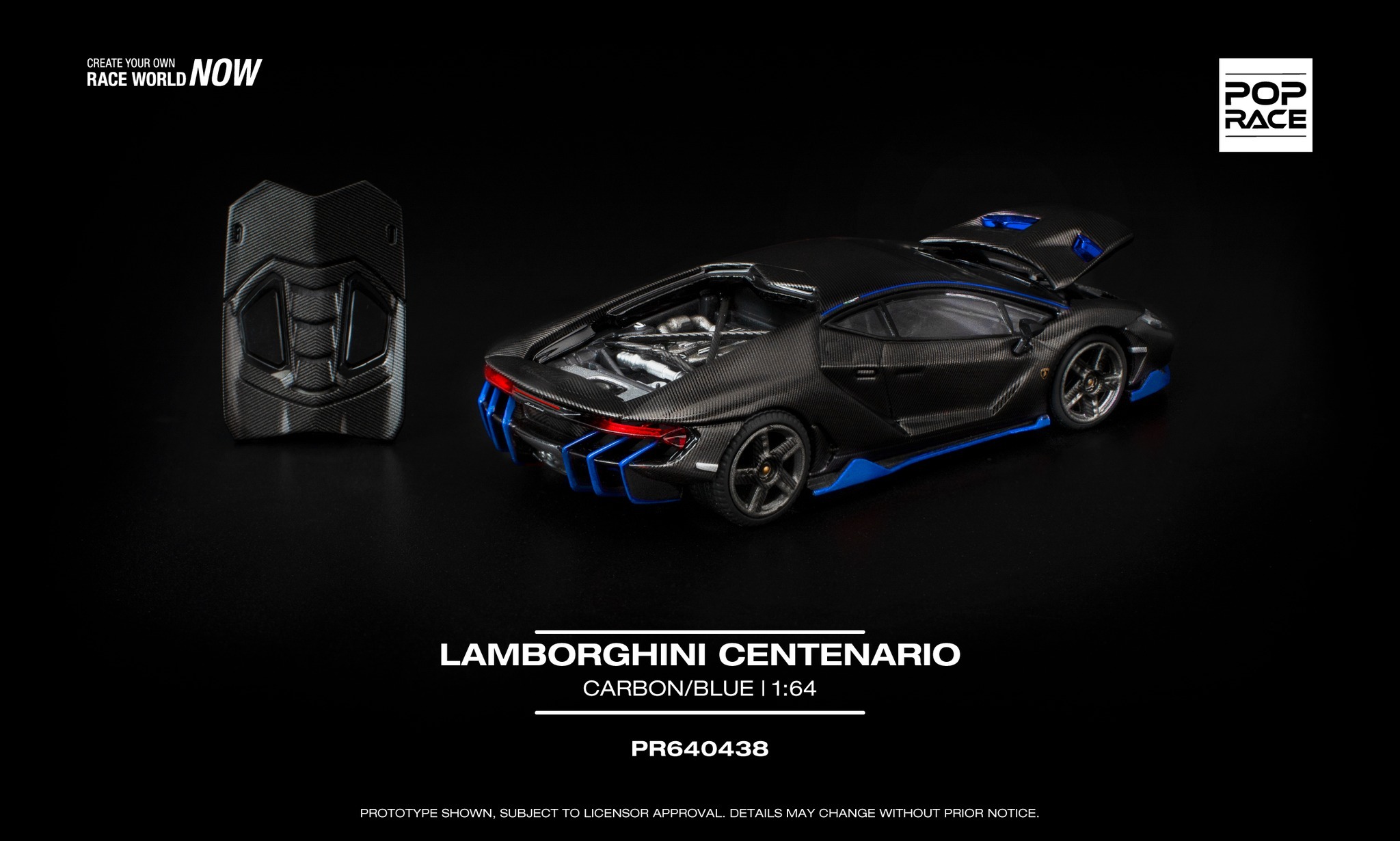 預訂:1/64 POP RACE Lamborghini Centenario Carbon Blue (PR640438 )