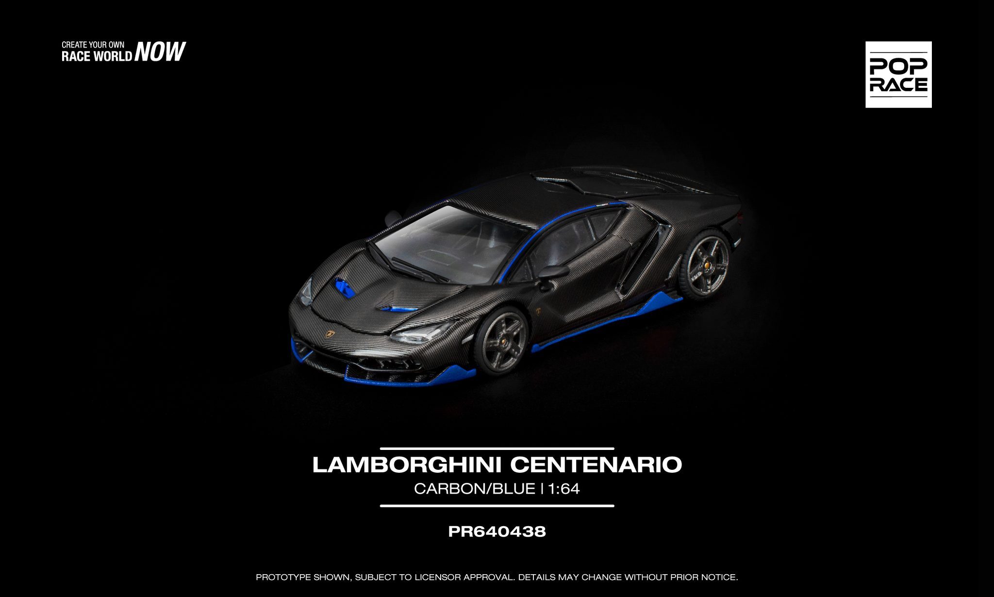 預訂:1/64 POP RACE Lamborghini Centenario Carbon Blue (PR640438 )