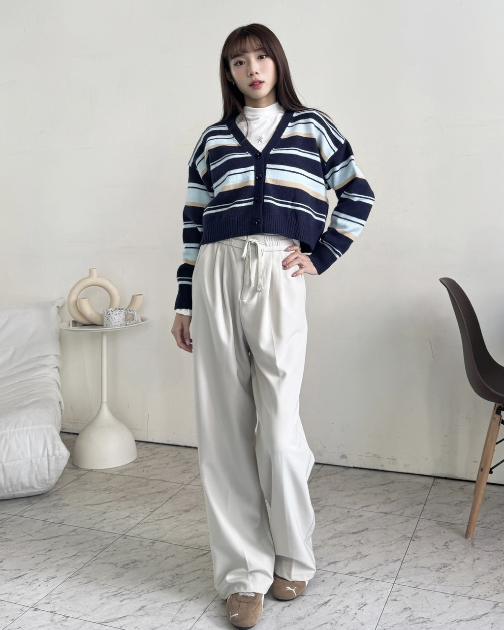 休閒西裝材質綁繩褲-0927