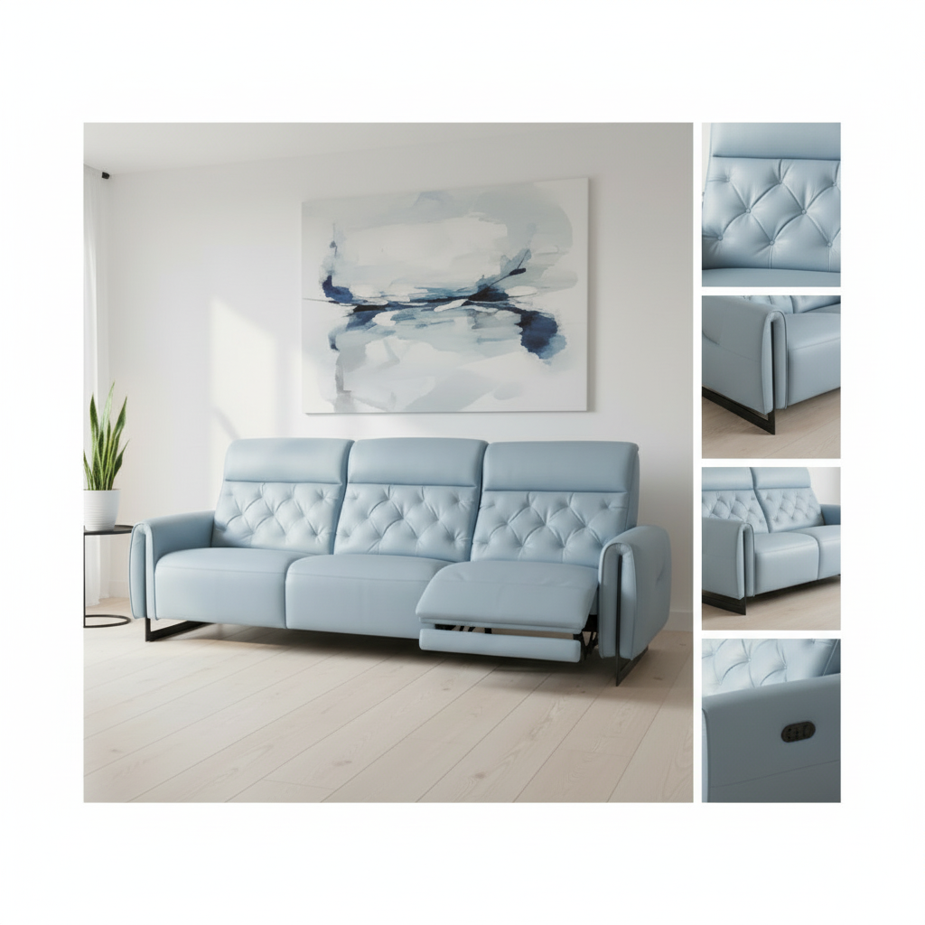 凱莉輕奢舒適沙發 | 電動可躺功能 |  莫蘭迪淺藍皮革