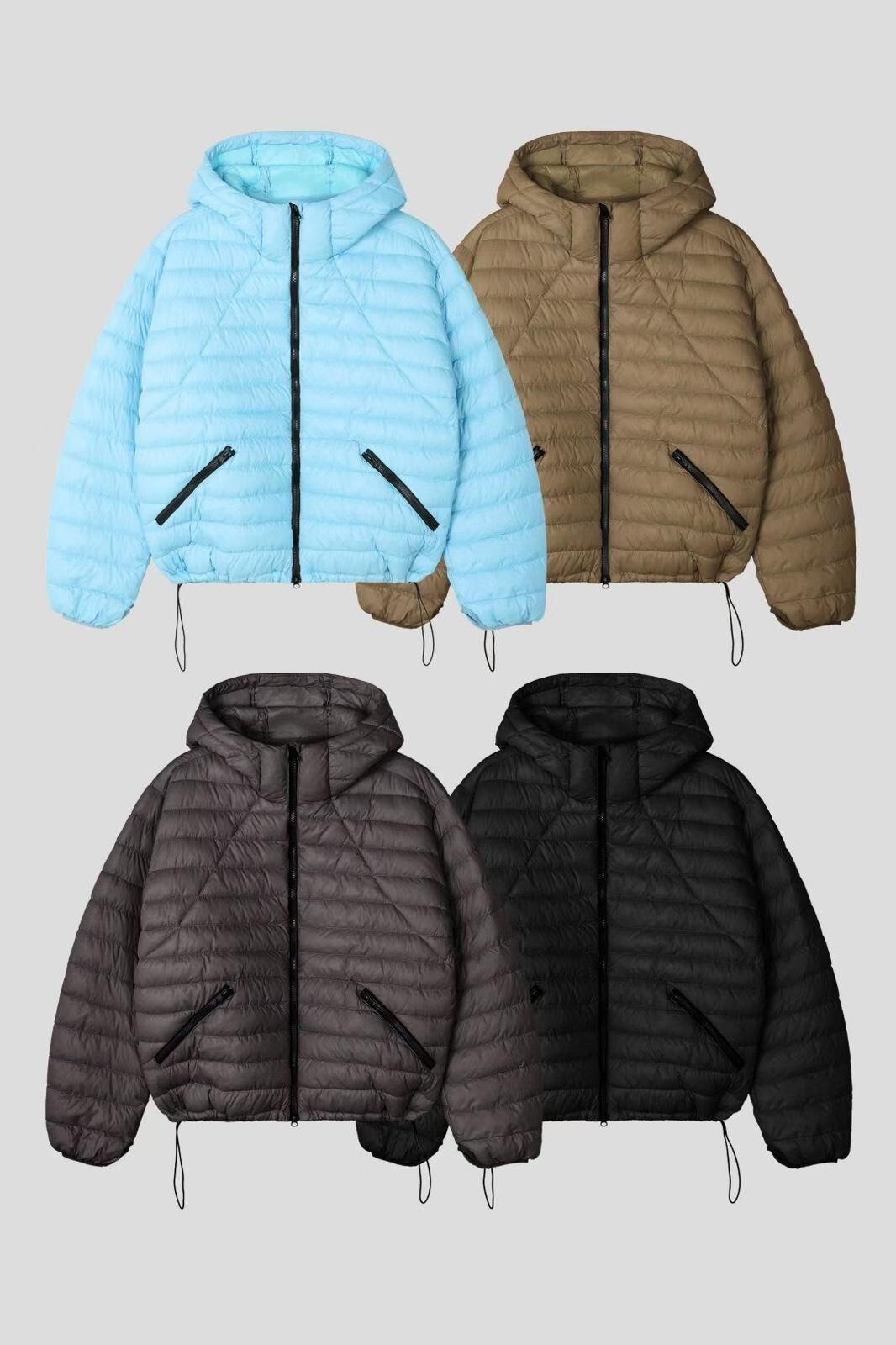 暗橫紋連帽拉鍊外套(輕羽絨) OUR-167JK