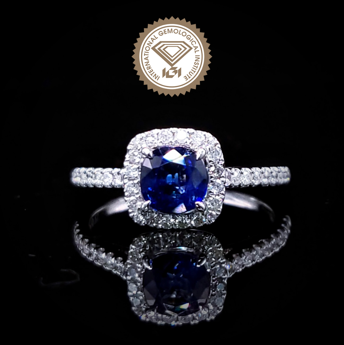 全新18K白金【單粒1卡2份藍寶石】配24份鑽石戒指