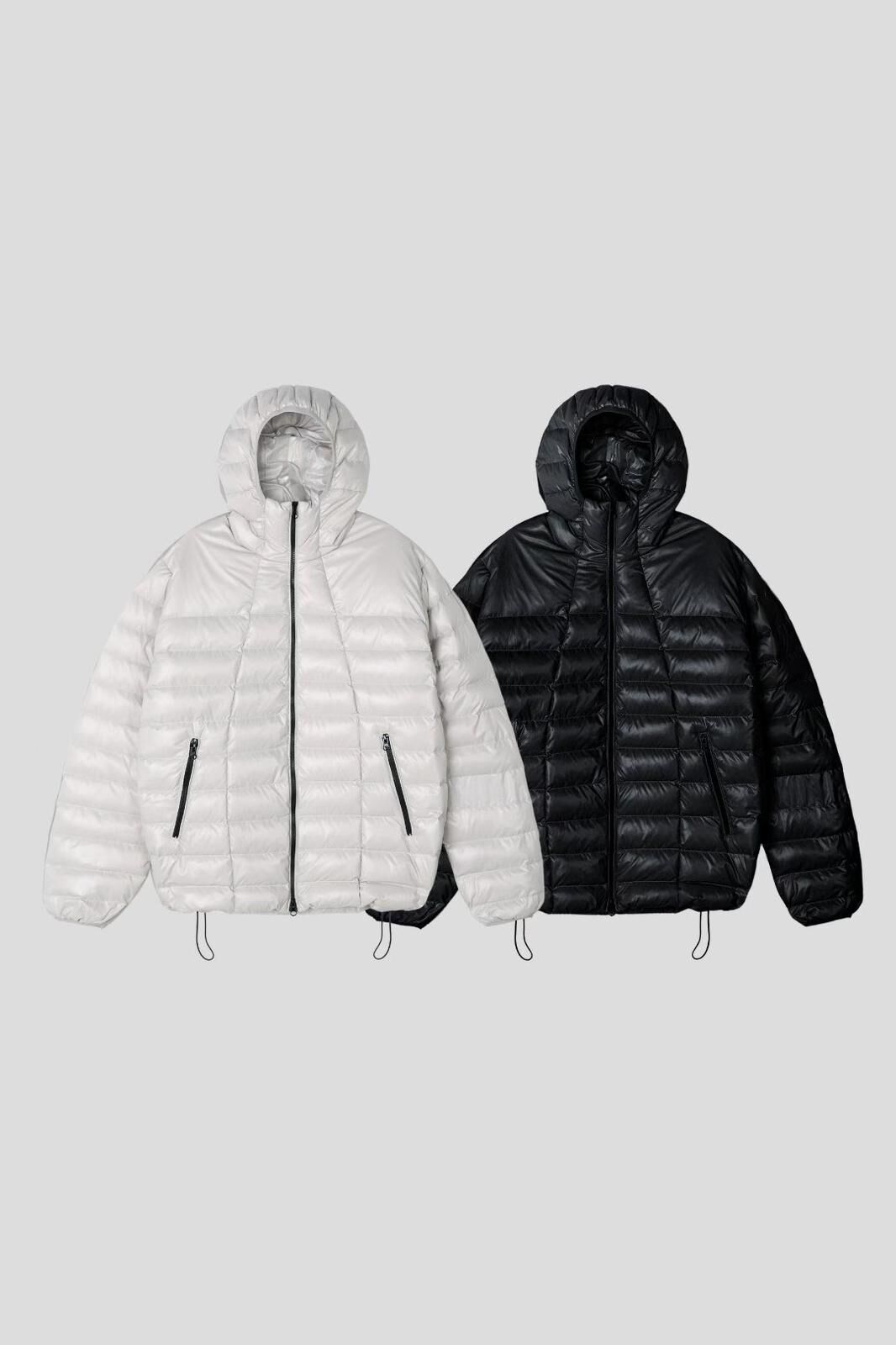 暗橫紋連帽拉鍊外套(輕羽絨) OUR-168JK