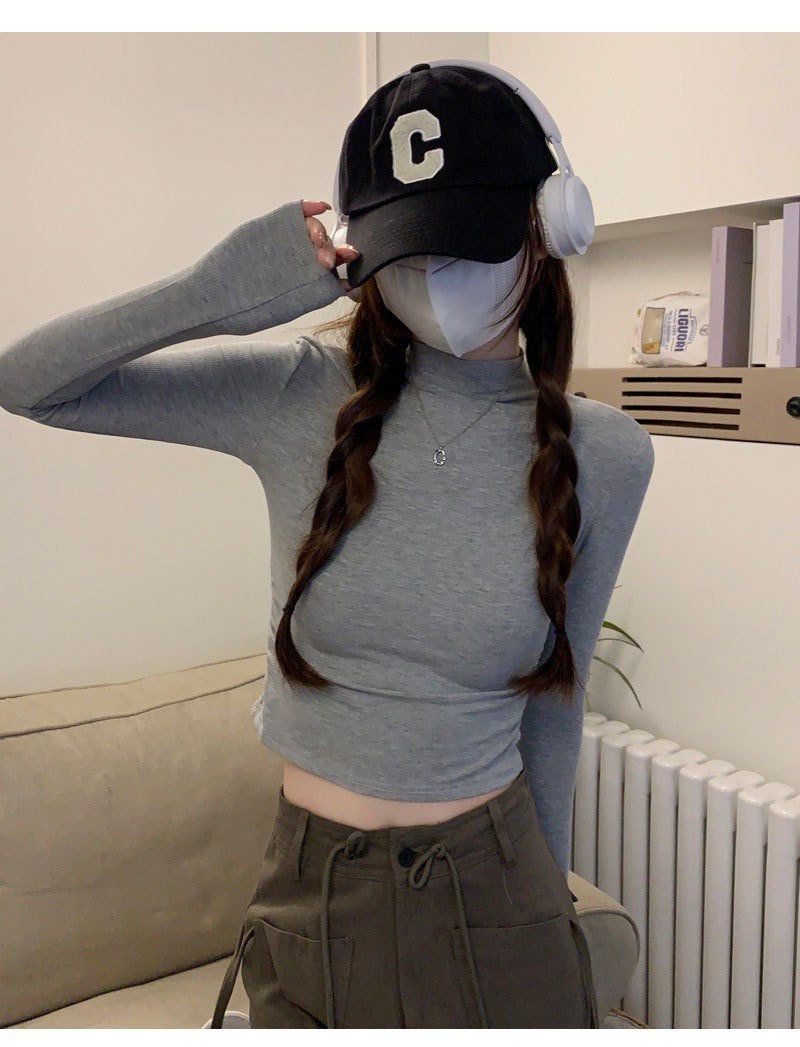 (GOAL) 小高領 女款打底衫 素色短版上衣