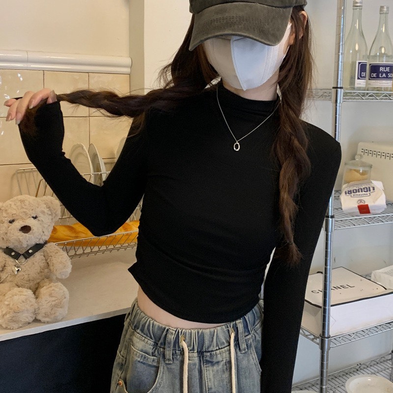 (GOAL) 小高領 女款打底衫 素色短版上衣