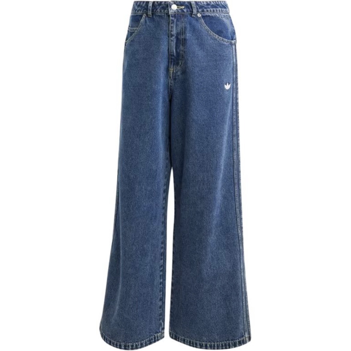 【代購】adidas Originals Premium Essentials Logo 刺繡高腰拉鍊開合闊腿牛仔褲 – 女款 – 藍色