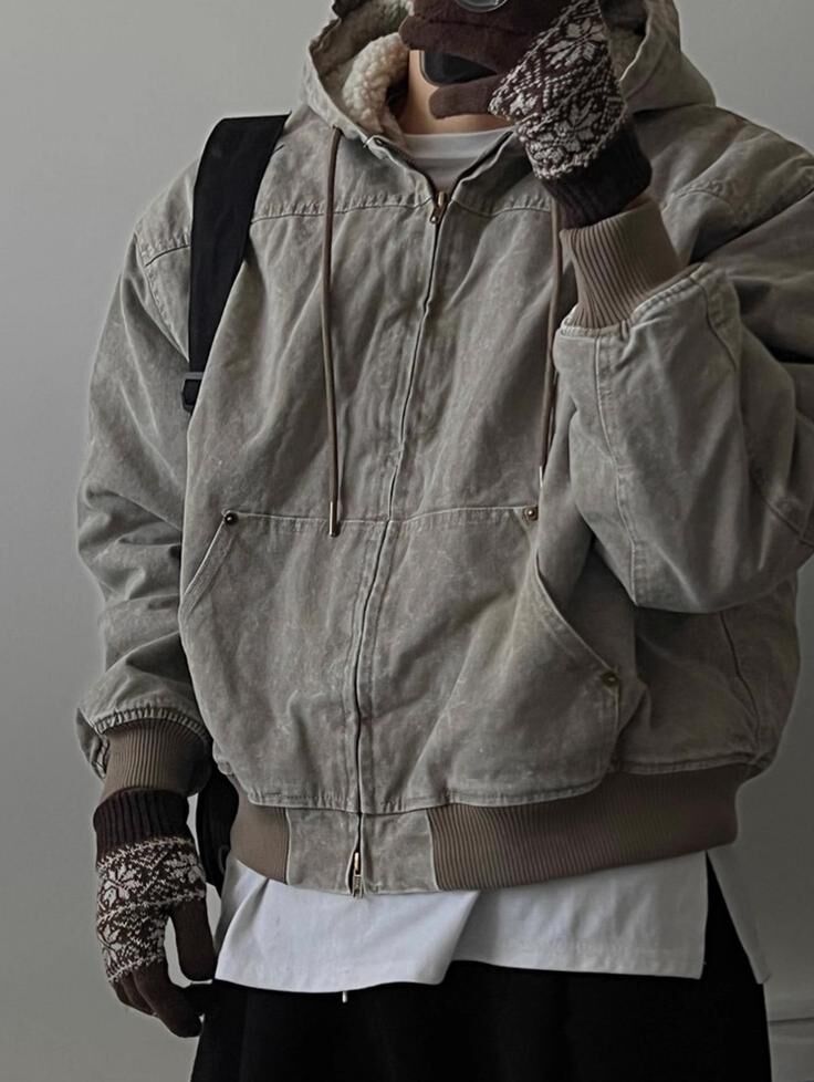 洗水淨色連帽拉鍊外套(絨毛底) MEMENTO-047JK