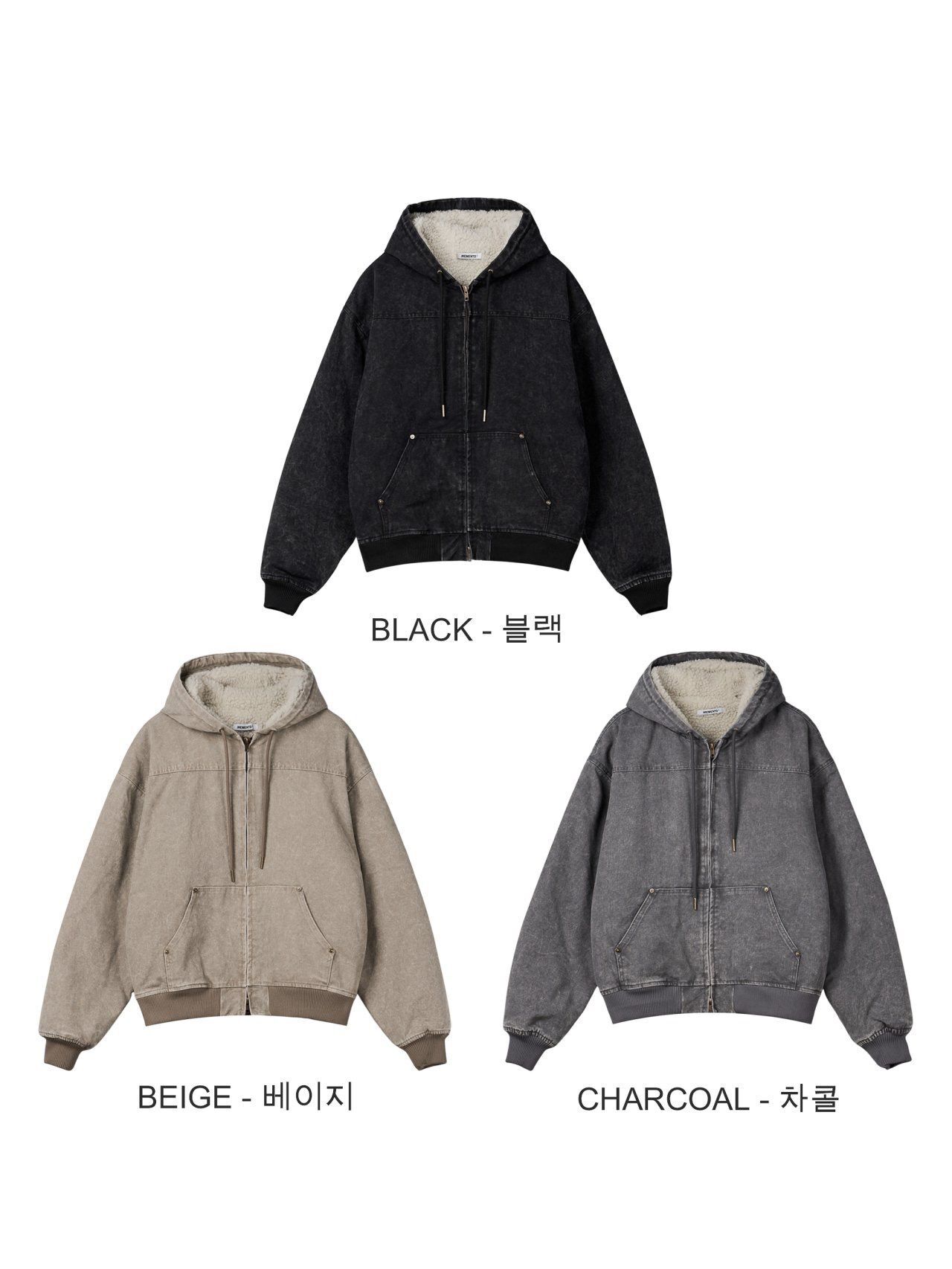 洗水淨色連帽拉鍊外套(絨毛底) MEMENTO-047JK