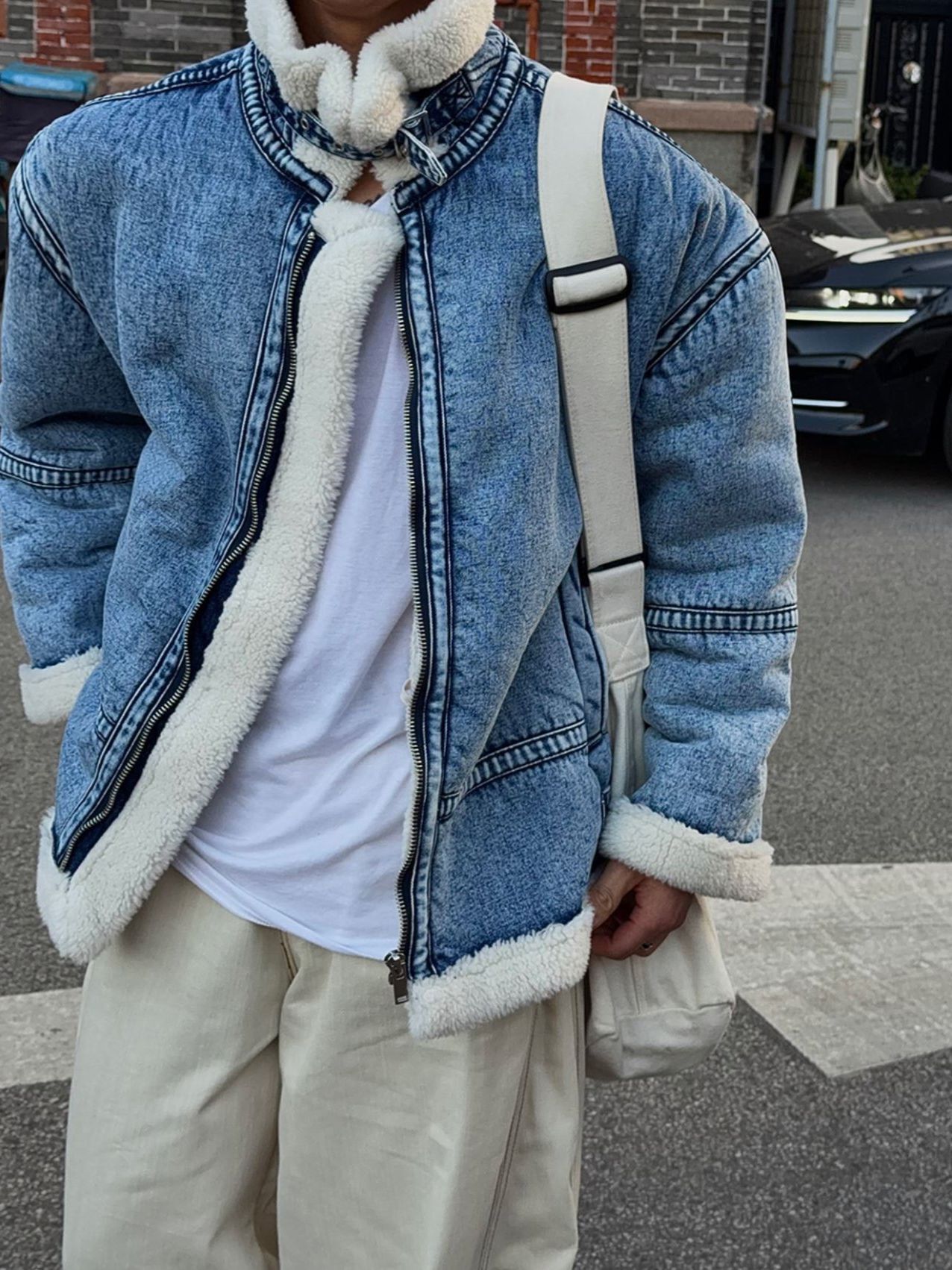 毛毛領拉鍊牛仔褸(絨毛底) MEMENTO-048JK