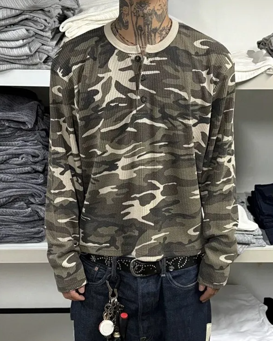 Camo Waffle Henley Long Sleeve (2 Colors)