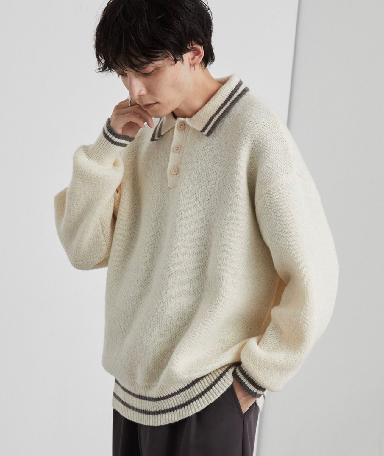 【預購】JN1220100 Mono-Mart 可機洗/抗起毛球超大條紋針織 Polo 衫