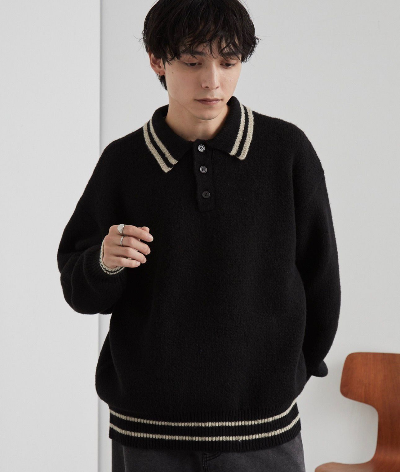 【預購】JN1220100 Mono-Mart 可機洗/抗起毛球超大條紋針織 Polo 衫