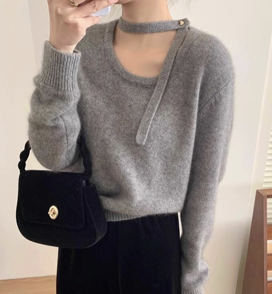 ᴷᴼᴿᴱᴬ 🇰🇷優雅氣質綁帶領溫柔系針織上衣（四色）