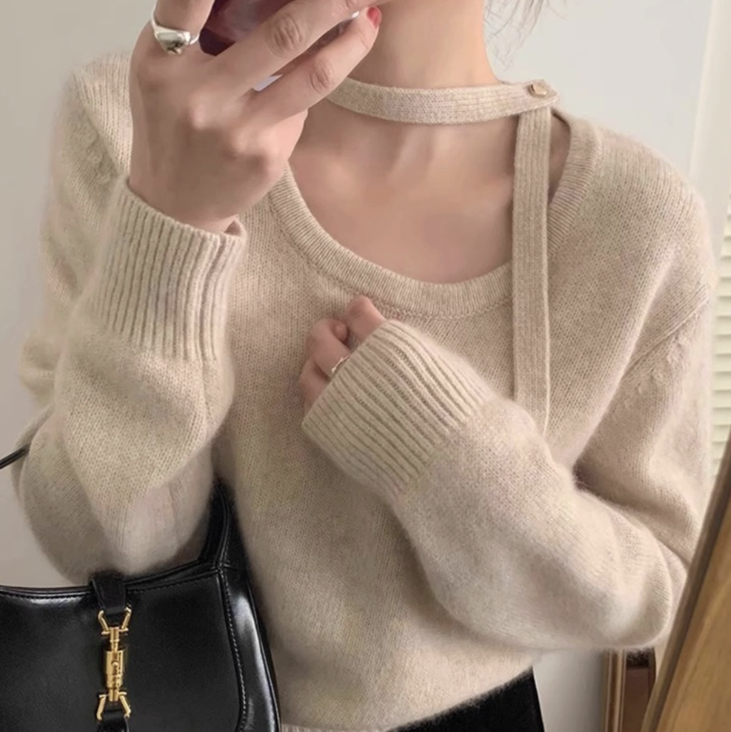 ᴷᴼᴿᴱᴬ 🇰🇷優雅氣質綁帶領溫柔系針織上衣（四色）