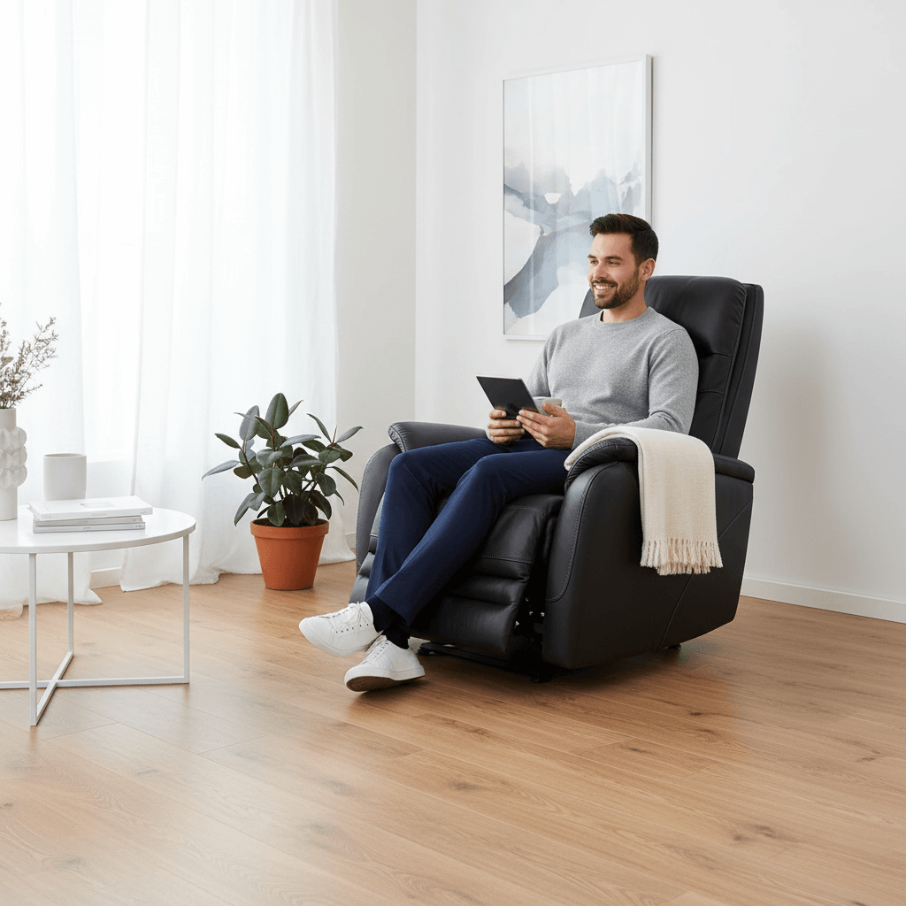 洛克舒電動享躺椅 | 黑色皮革質感 靠背可調角度