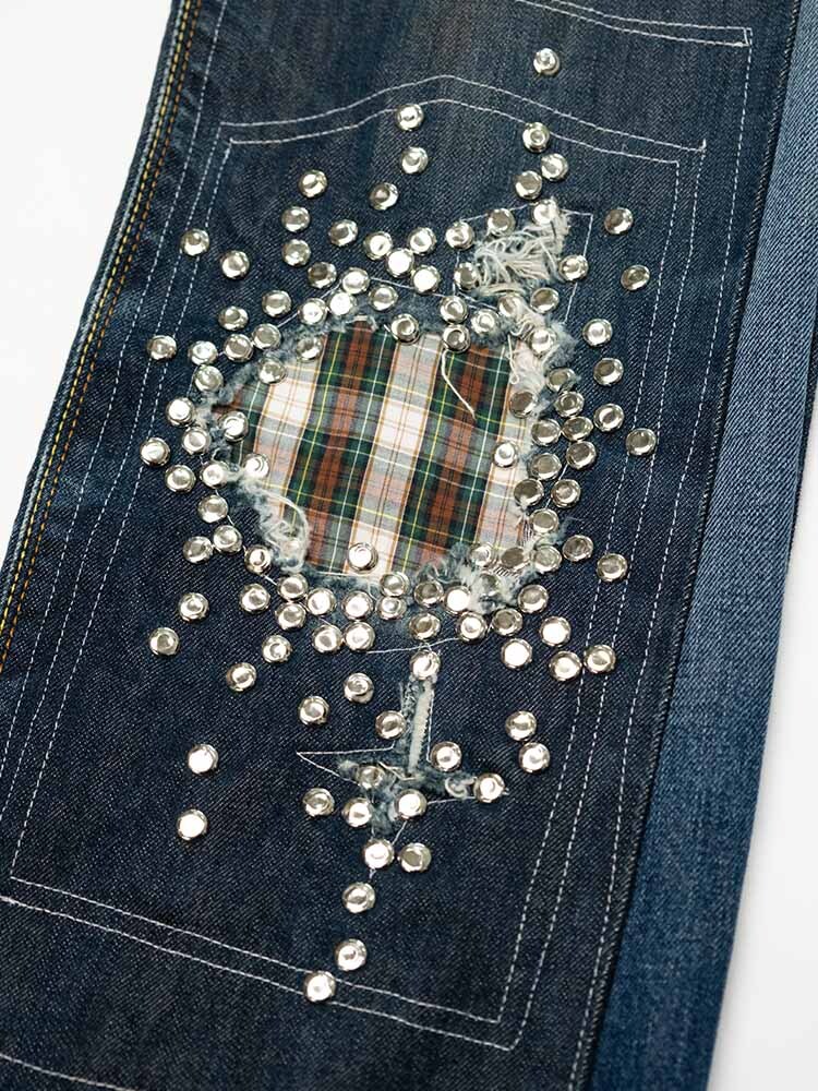 Studded Jeans-Wide Leg Dark Blue