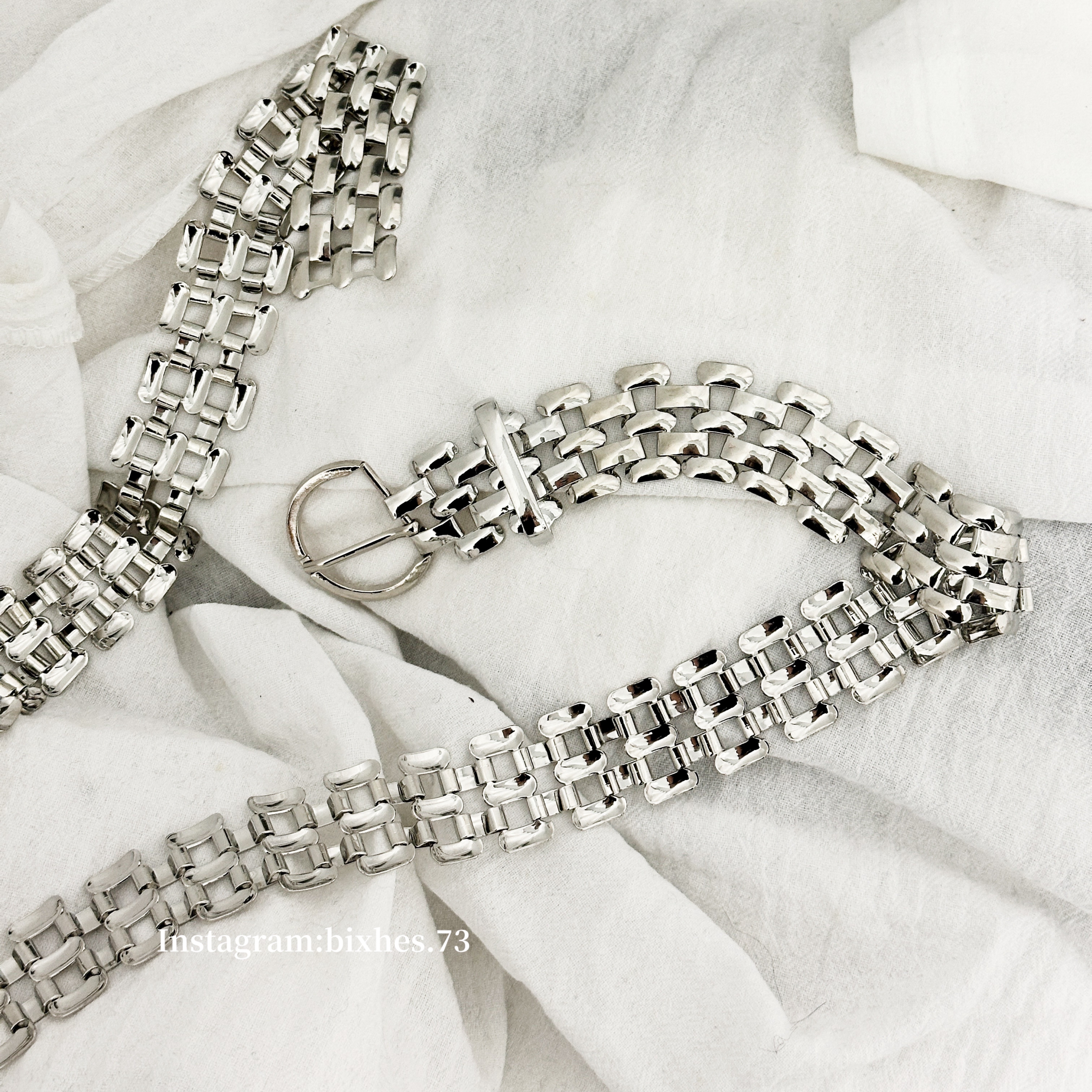 金屬全銀鏈皮帶(P00024)