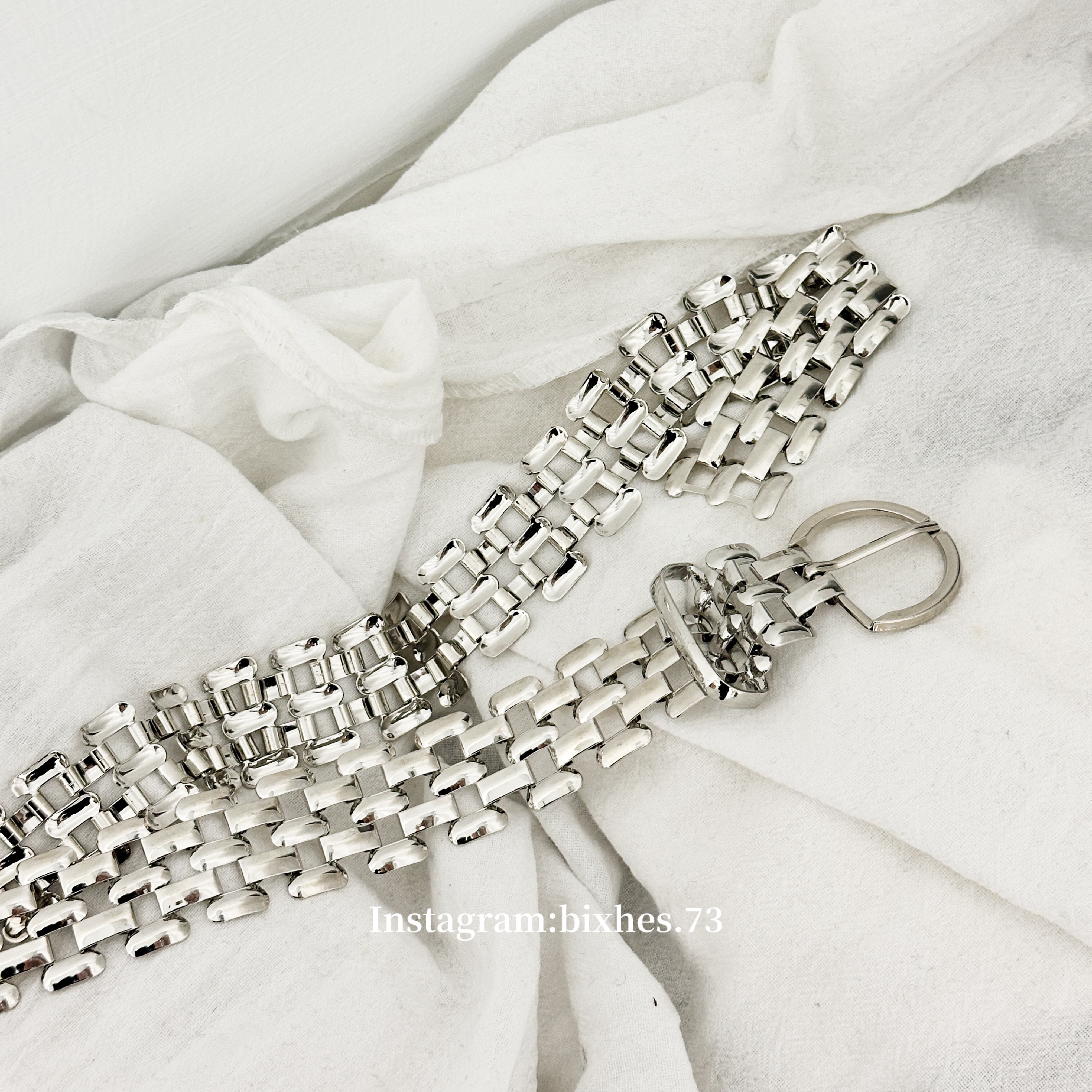 金屬全銀鏈皮帶(P00024)