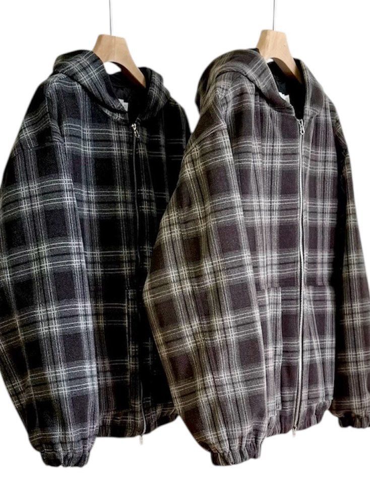 格仔連帽拉鍊外套(薄夾棉) WTVR-022JK