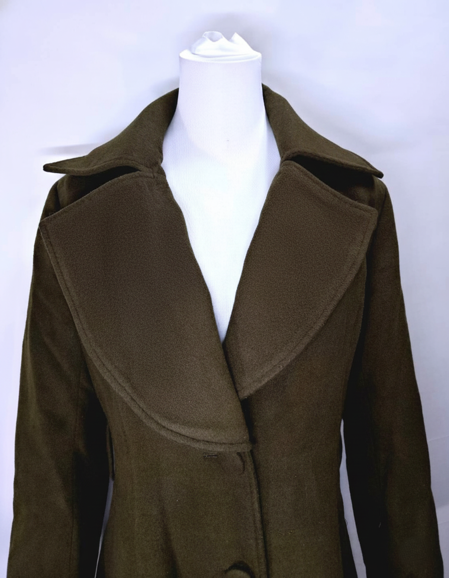 都會極簡深綠色長款呢料外套 C26