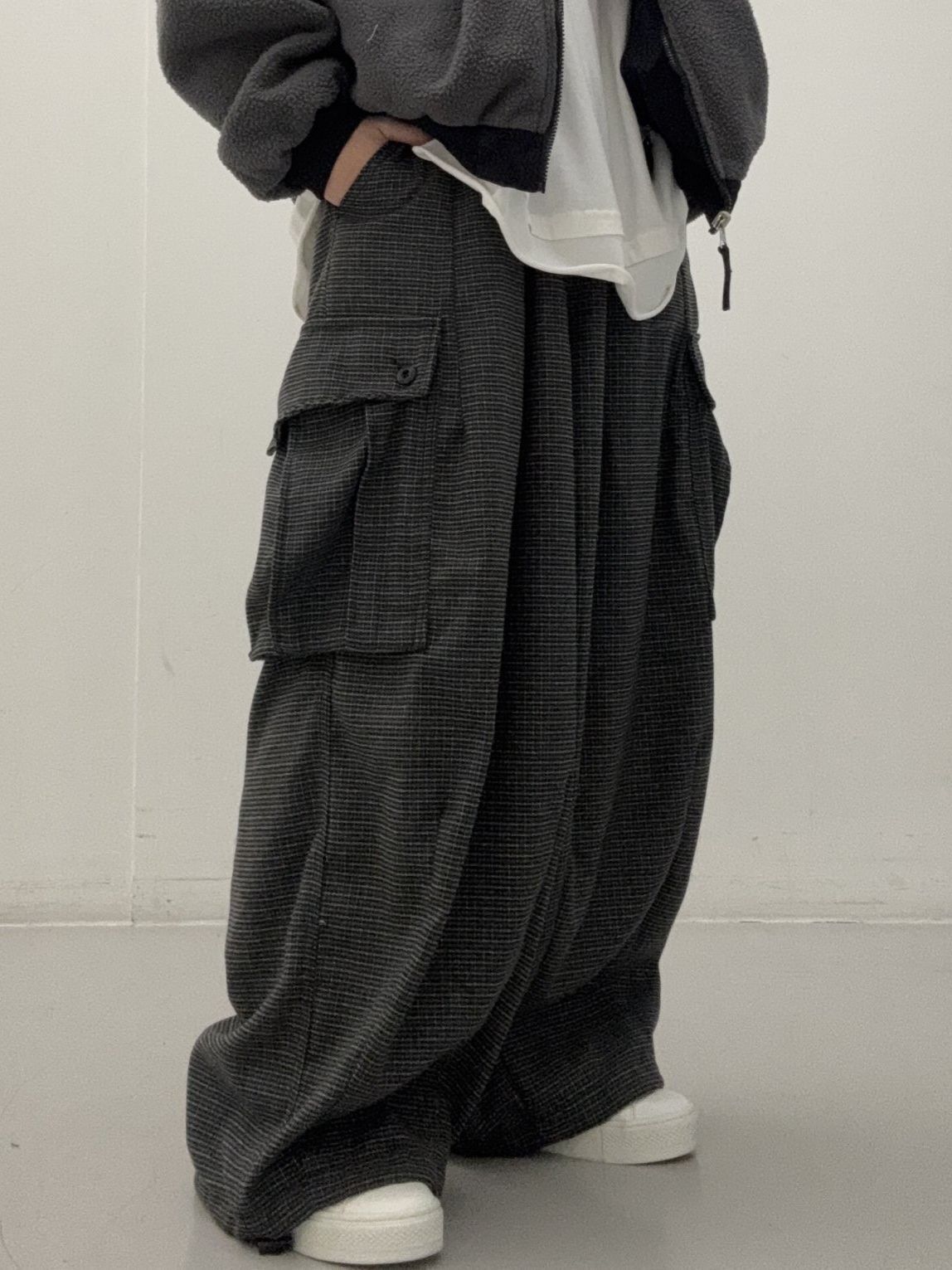 格仔可束腳工裝鬆身褲 FARMERS-112P