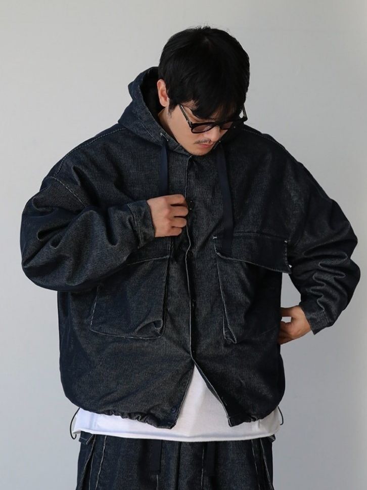 暗直紋連帽開胸外套 FARMERS-115JK