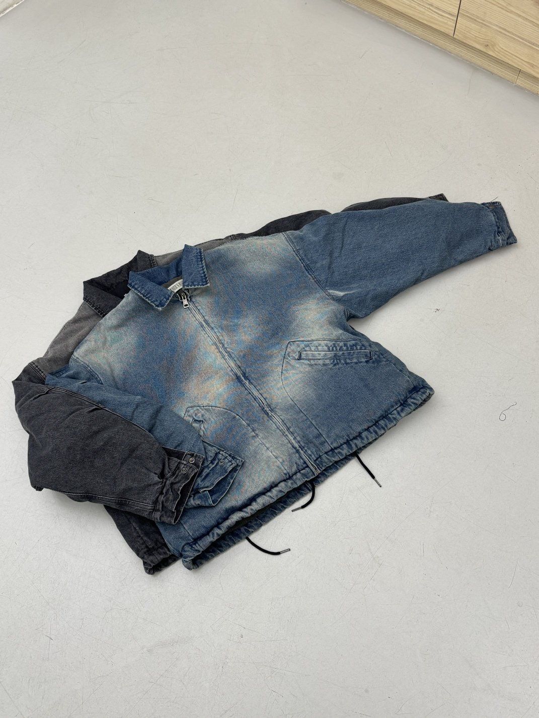 洗水反領拉鍊牛仔褸(薄夾棉) FARMERS-117JK