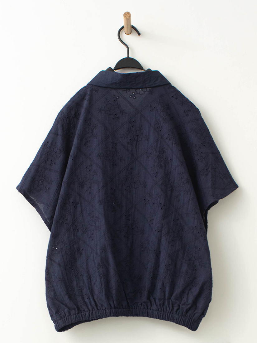 日系自然簍空棉布繡花連袖上衣