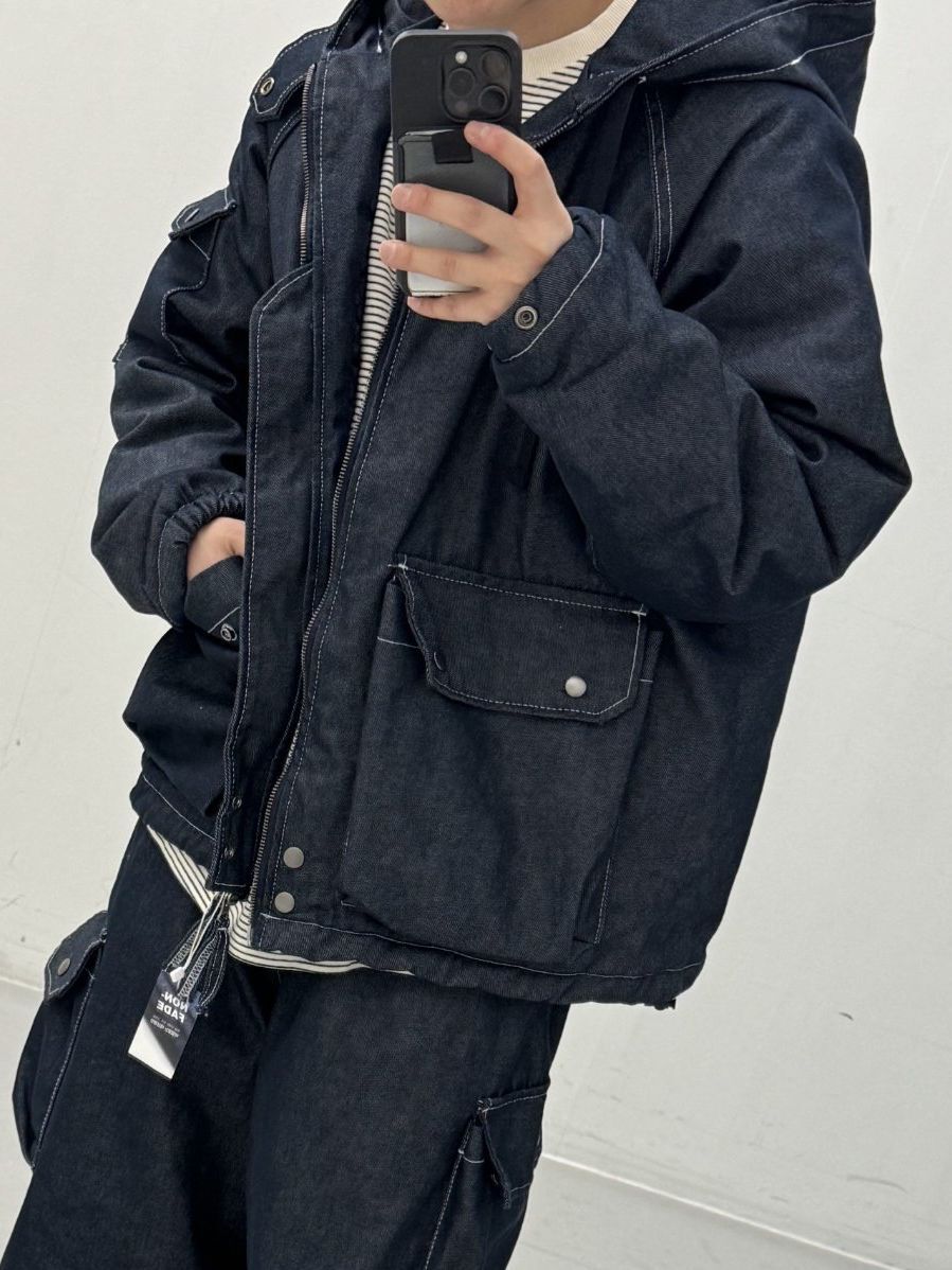 暗直紋連帽拉鍊外套(薄夾棉) FARMERS-121JK