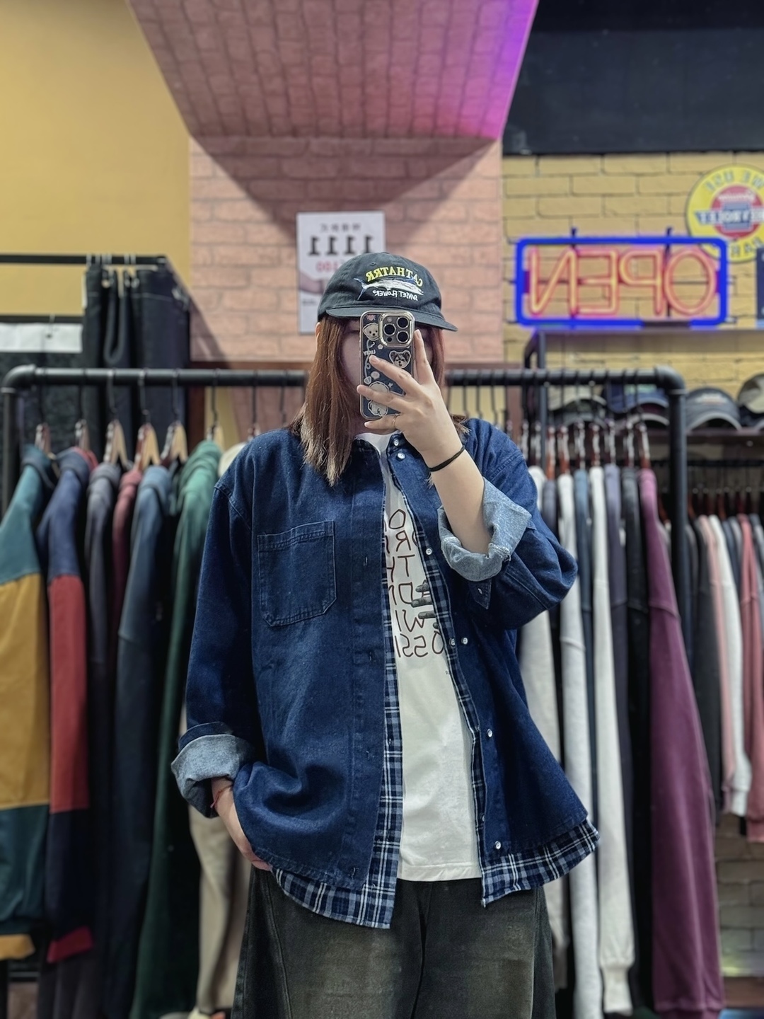 日系休閒深藍格調襯衫