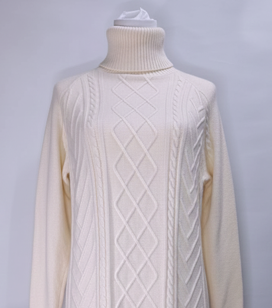 復古高領菱格麻花編織針織連身裙 C27