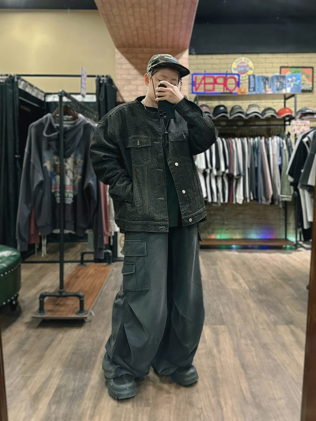 豹紋丹寧鋪棉外套