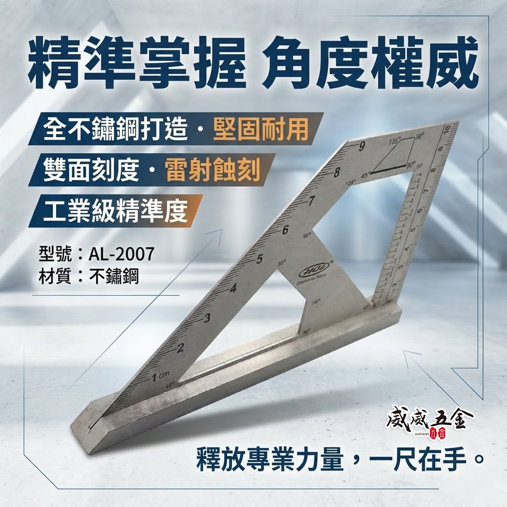 HOL｜不鏽鋼止型規 止型定規 角規 固定規 角尺 角度尺 直角固定 方形規 寬座 鐵工角尺｜AL-2007