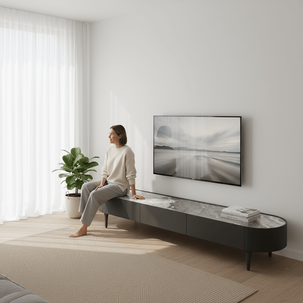 【石紋輕奢】北歐風電視櫃 靜謐的石紋線條：定義現代輕奢生活美學—「卡拉拉之夜」