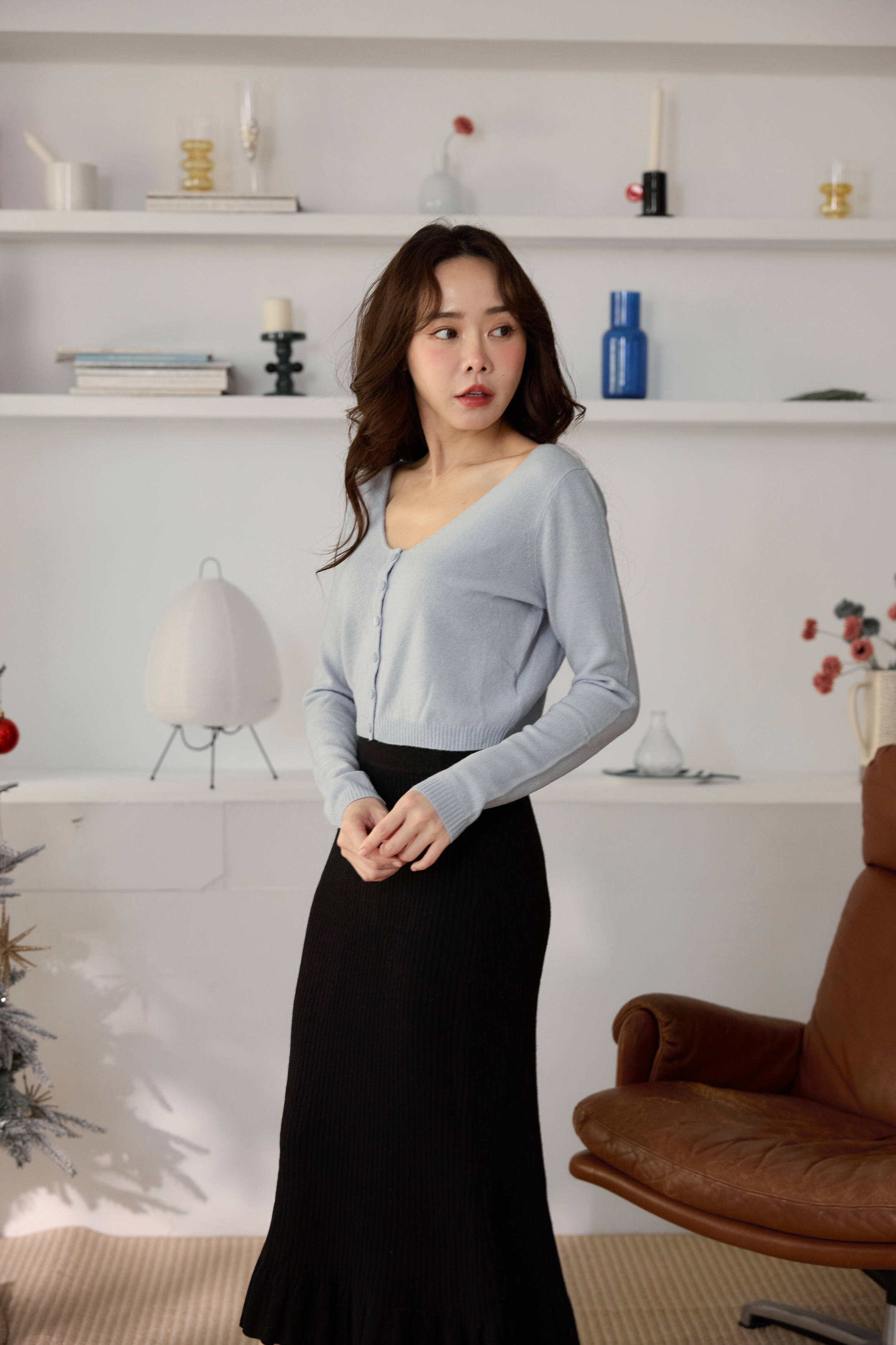 100％暖暖羊針織荷葉長裙