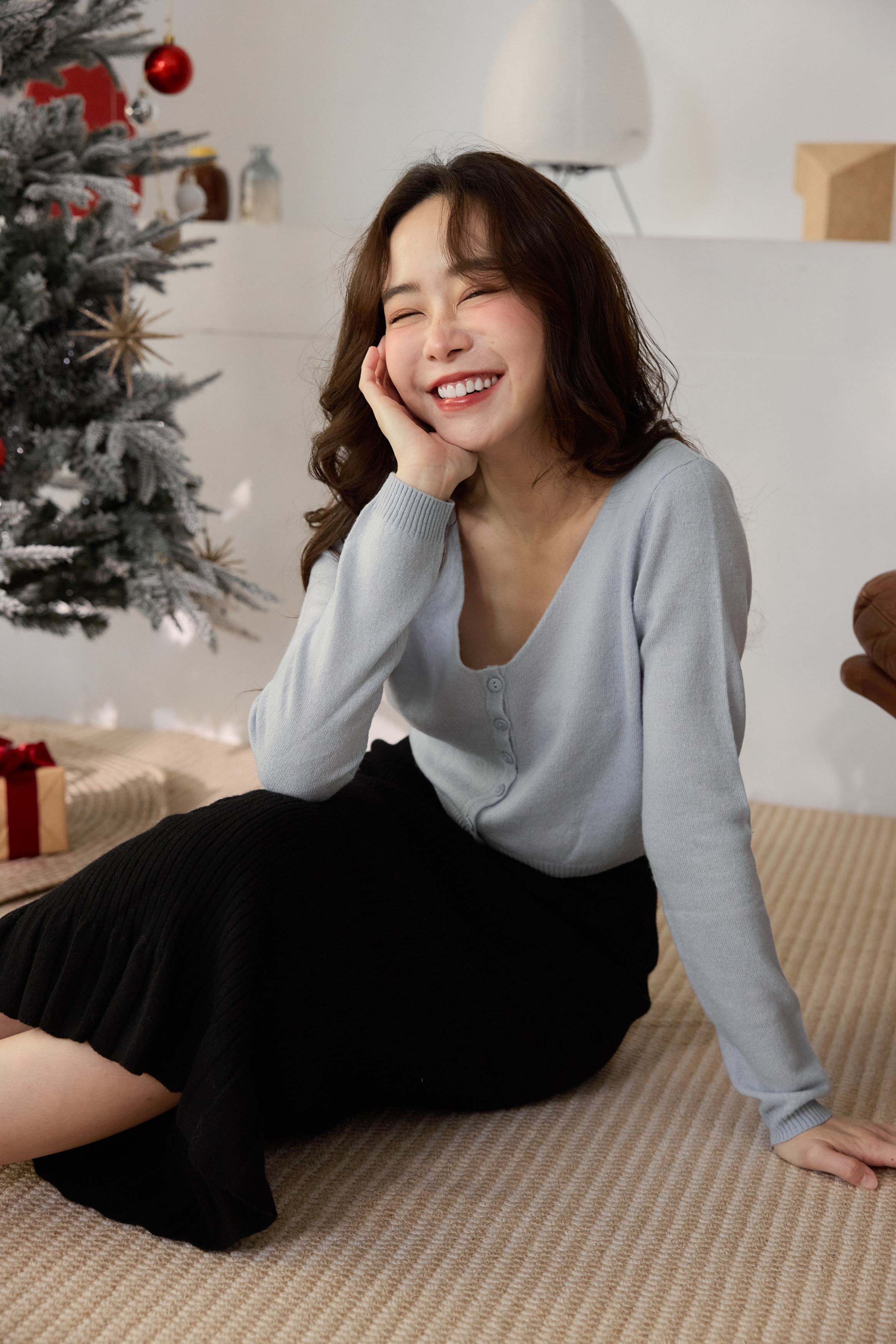 100％暖暖羊針織荷葉長裙