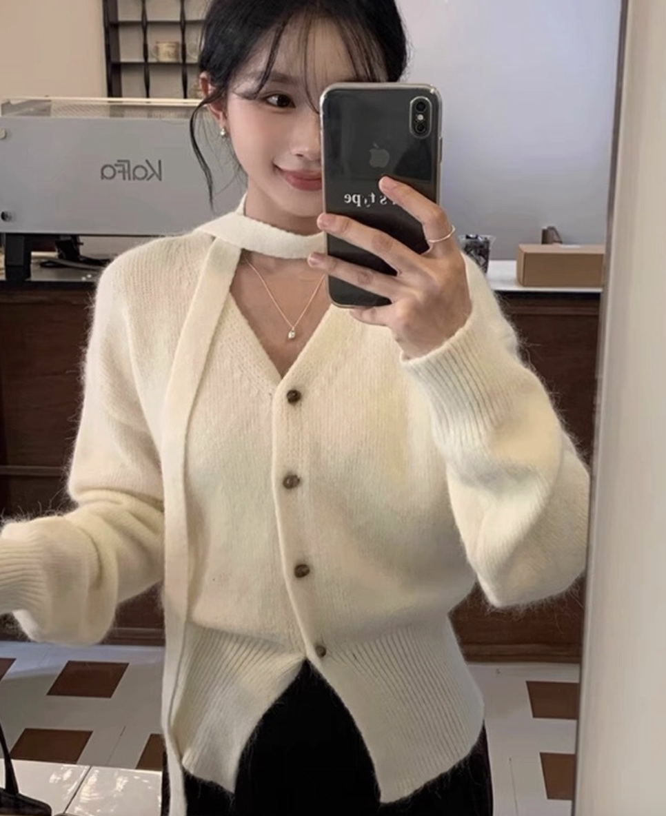 ᴷᴼᴿᴱᴬ 🇰🇷韓風氣質綁帶感V領針織外套（三色）