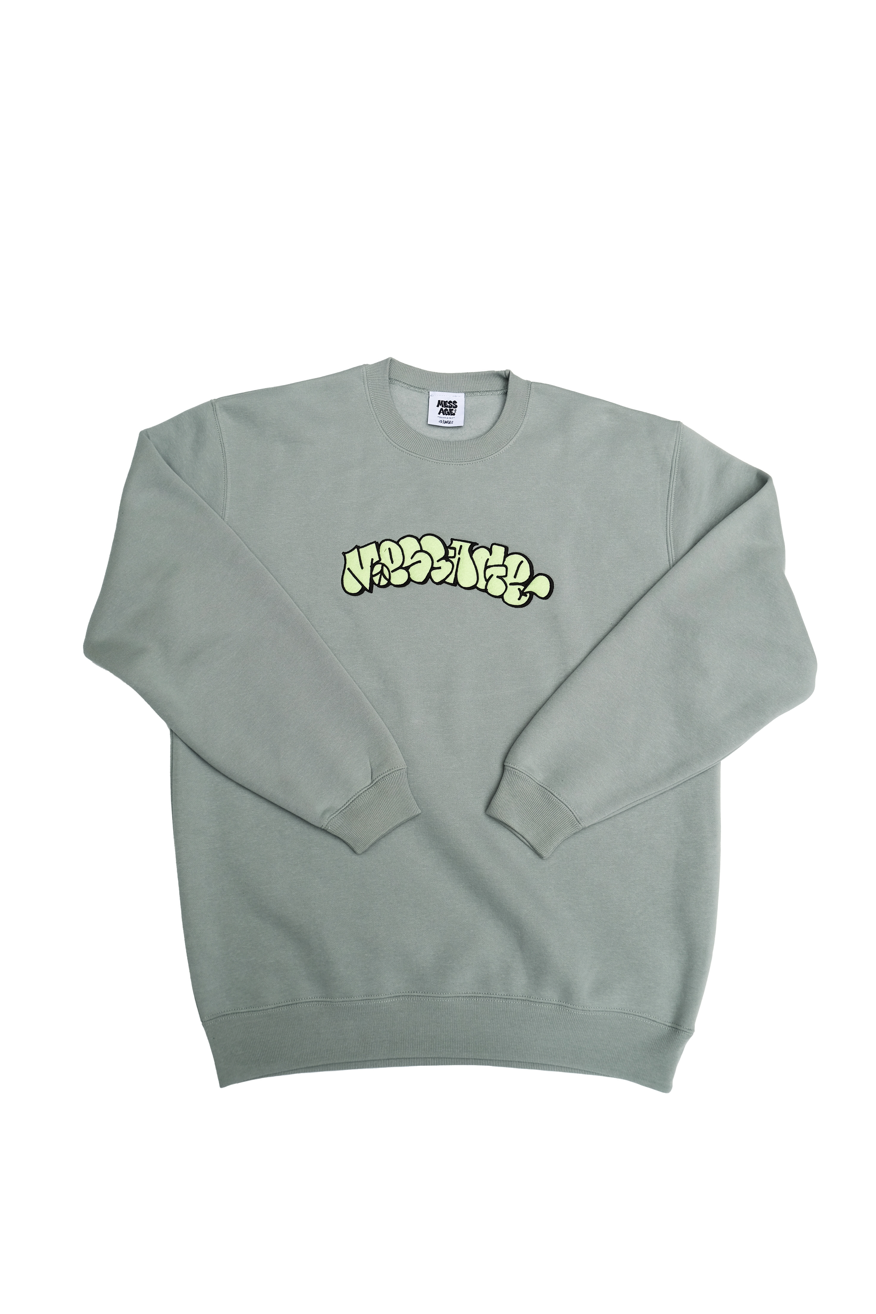 Mess-age Throwie sweatshirt 鋪棉大學T  煙燻綠
