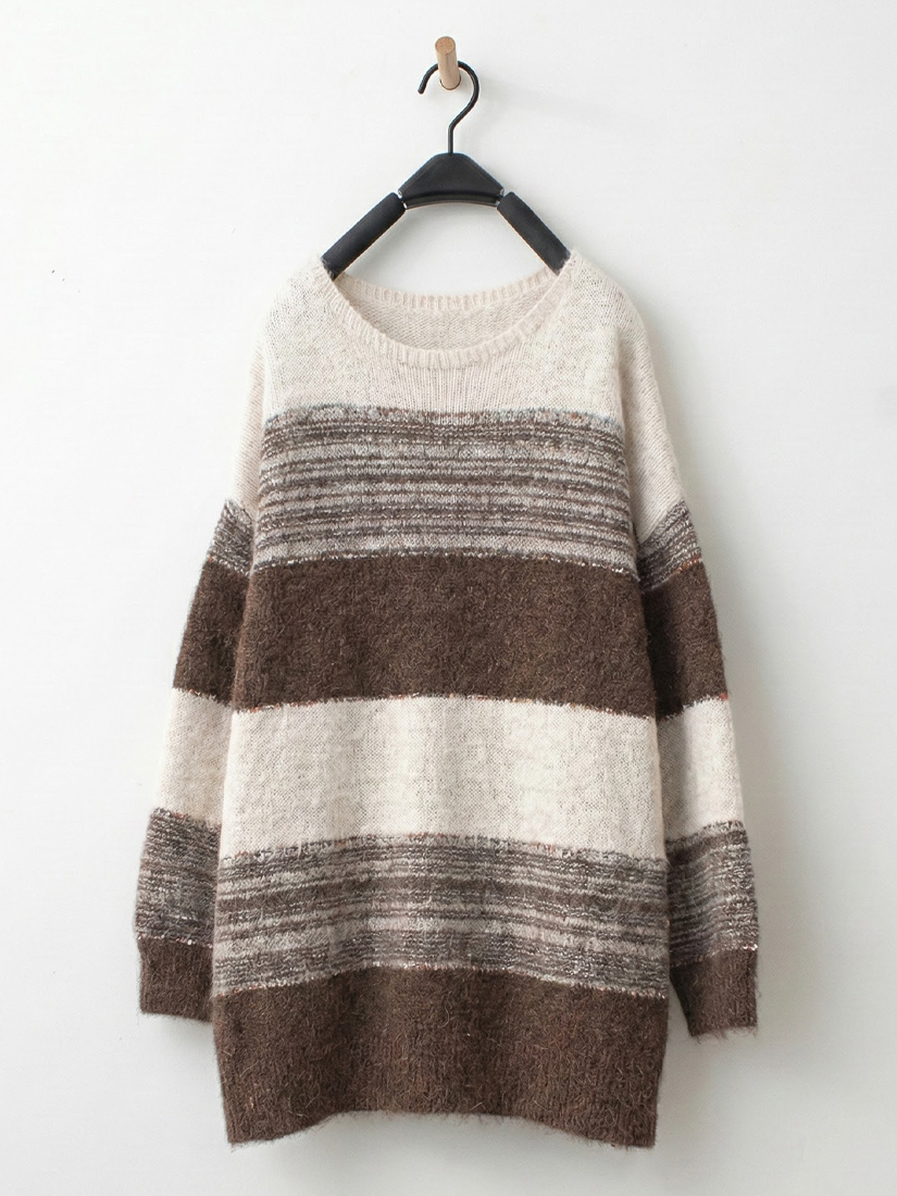 慵懶條紋長版針織鋪棉花苞感長裙組合