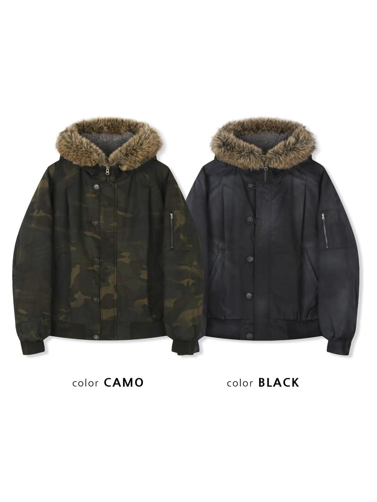 毛毛帽迷彩拉鍊外套(絨毛底) APT-003JK