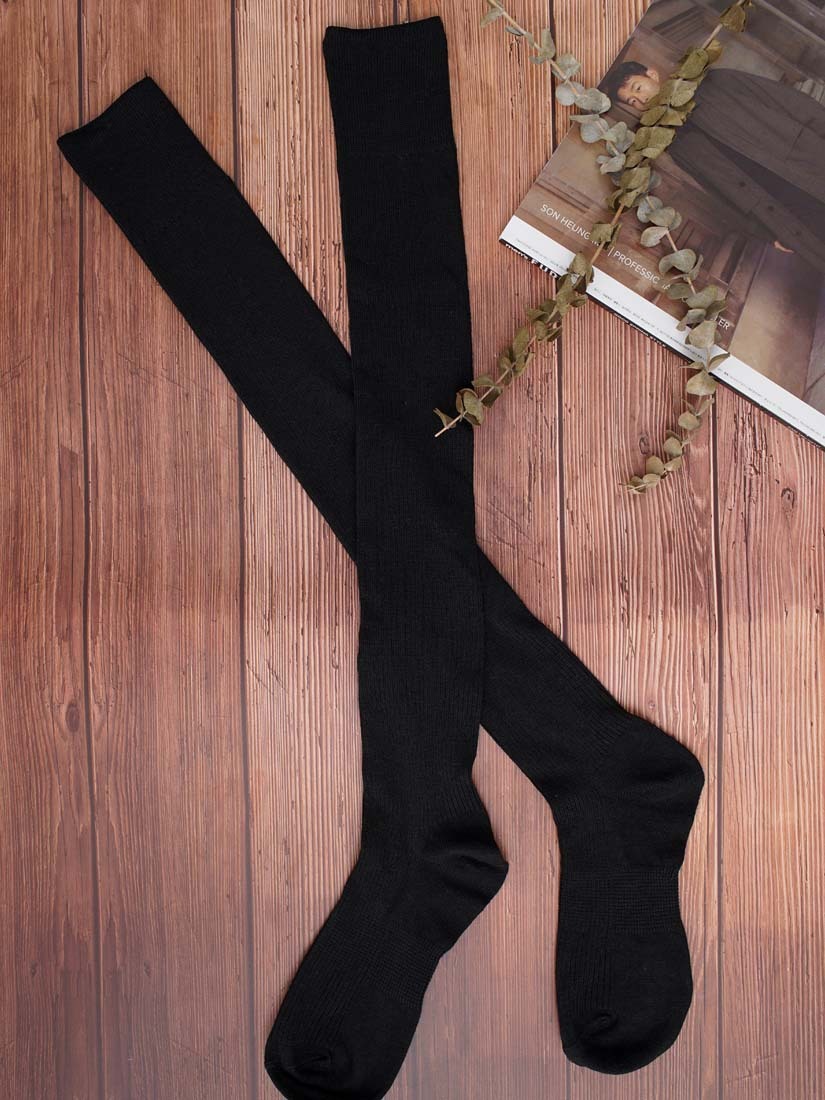 素色棉織膝上長筒襪(2色)