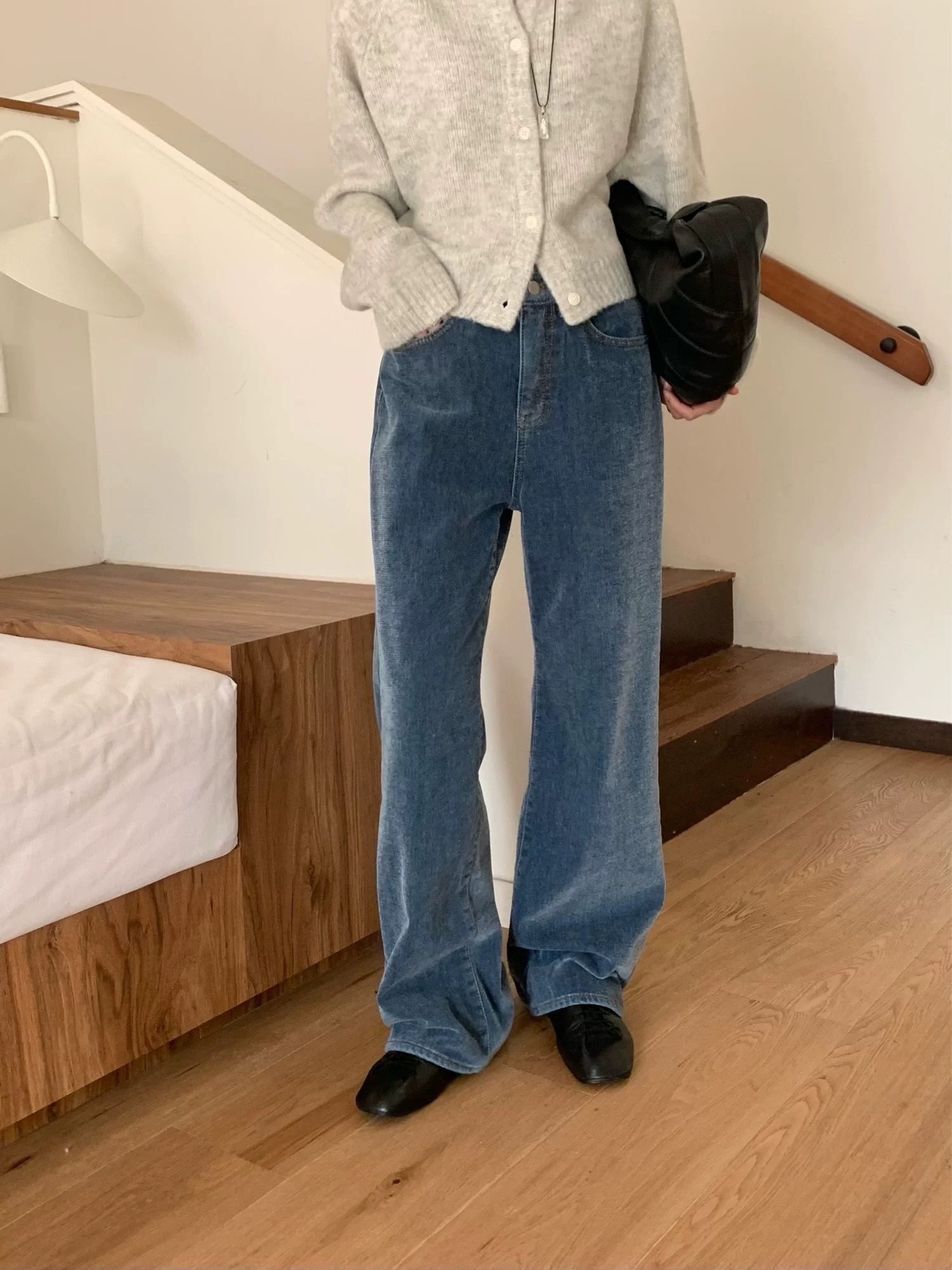 Fleece lined brushed denim pants