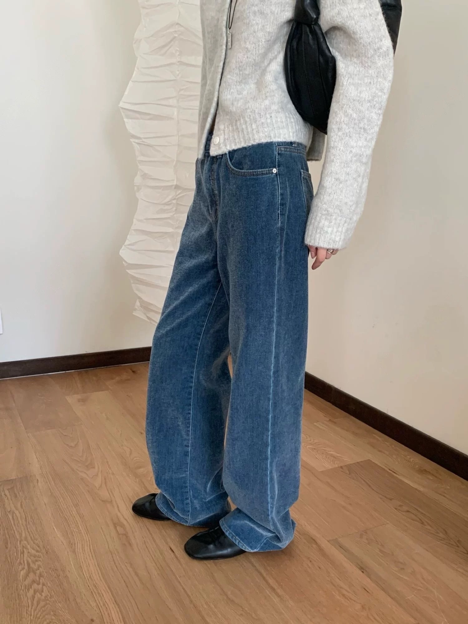 Fleece lined brushed denim pants