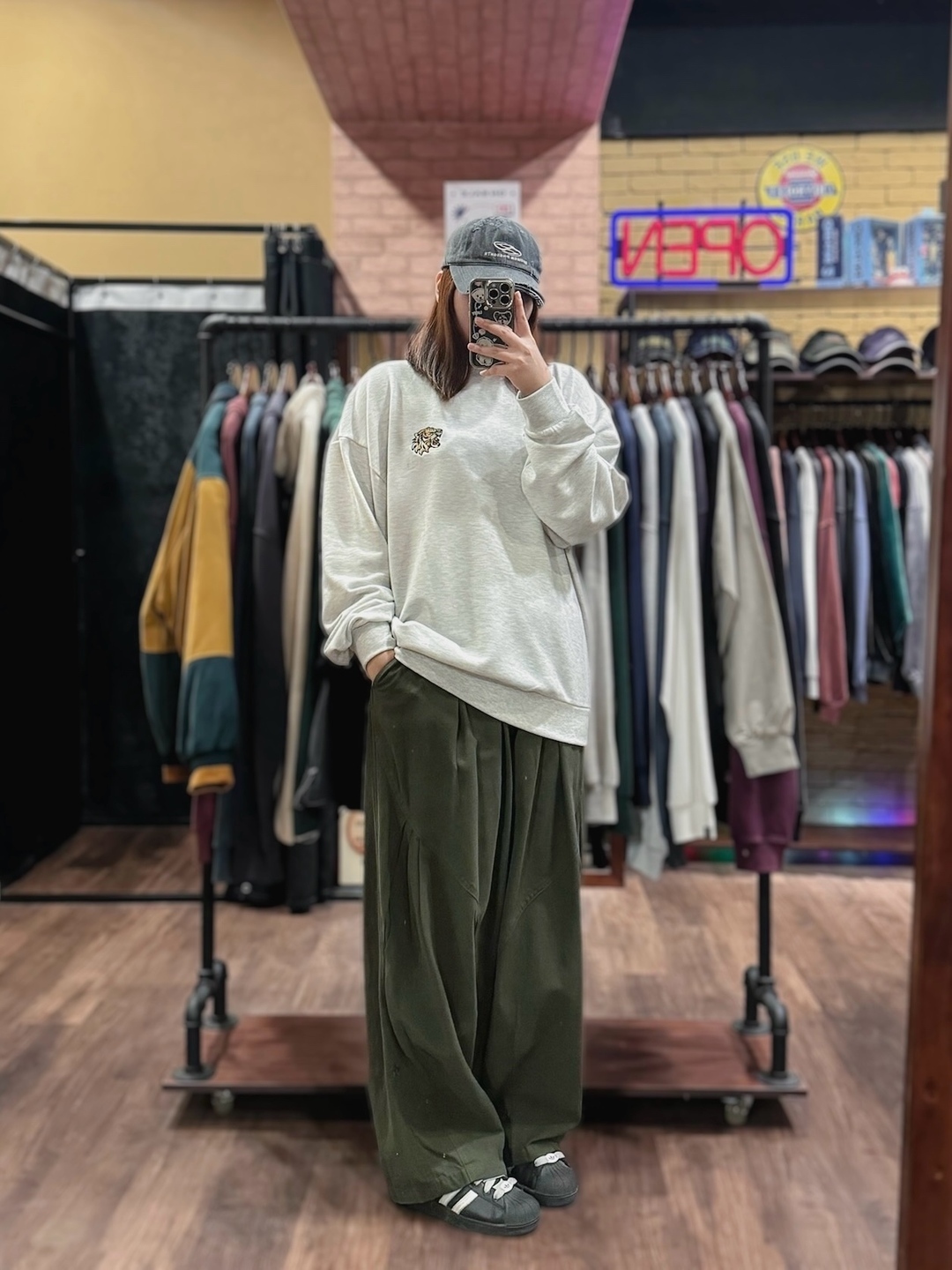 日系闊腿打摺休閒長褲