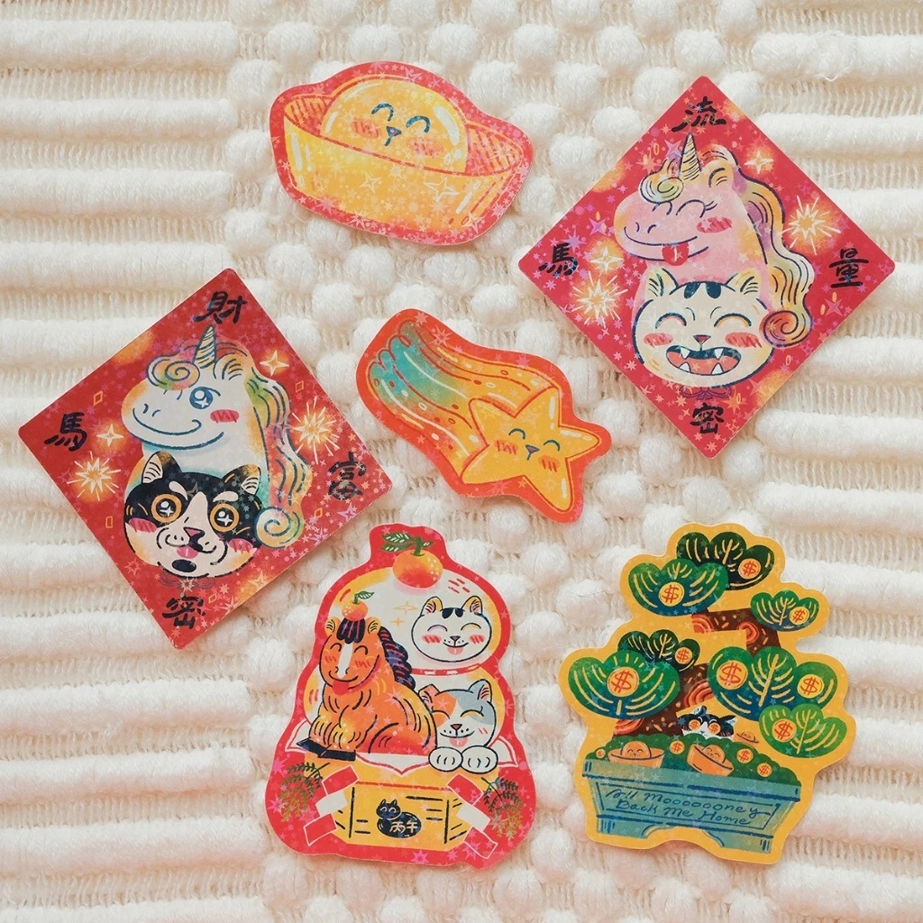 貓島 馬年閃亮貼紙組 防水 6 張入｜皮康