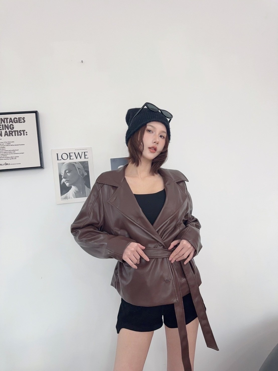 🇹🇼高質感皮革綁帶翻領外套