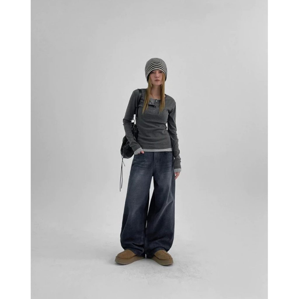 🇰🇷韓國 BLACK UP 分層 假兩件 半開襟 長袖上衣