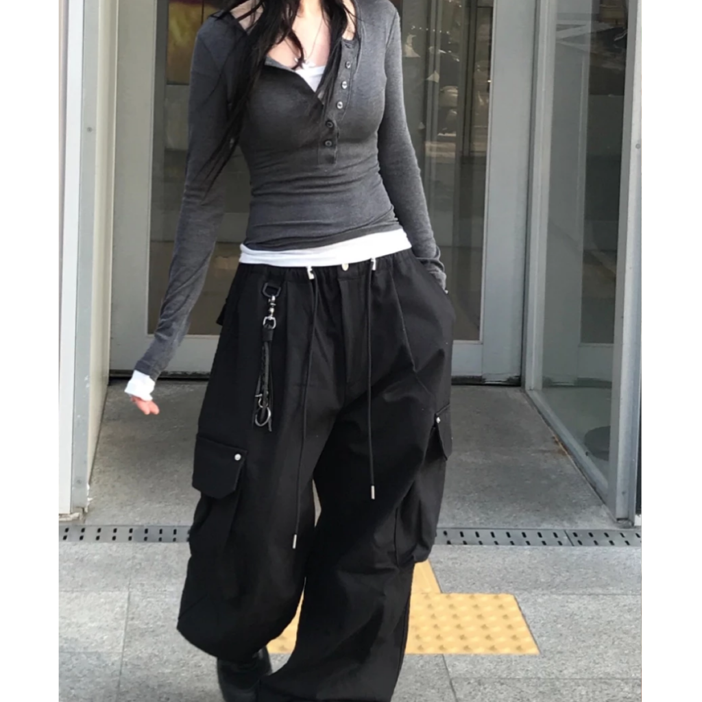 🇰🇷韓國 Layered Slim Tee 假兩件 半開襟 多層次 修身 長袖上衣