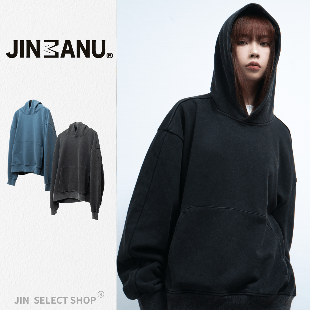 JINMANU HD2502W BOXY寬短立殼魚鱗布帽T (無刷毛水洗仿舊) 連帽長袖 帽TEE 春夏可穿