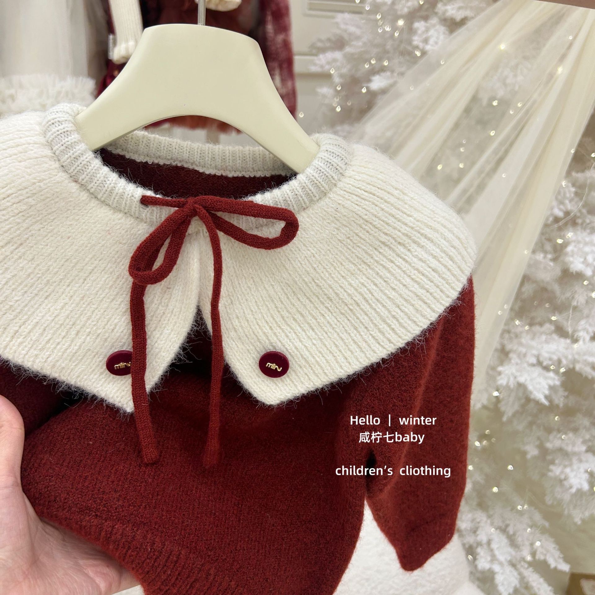 紅色披肩毛衣/紅色蛋糕裙